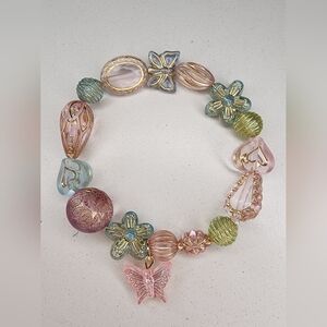 Acrylic baroque beaded bracelet, butterfly charm